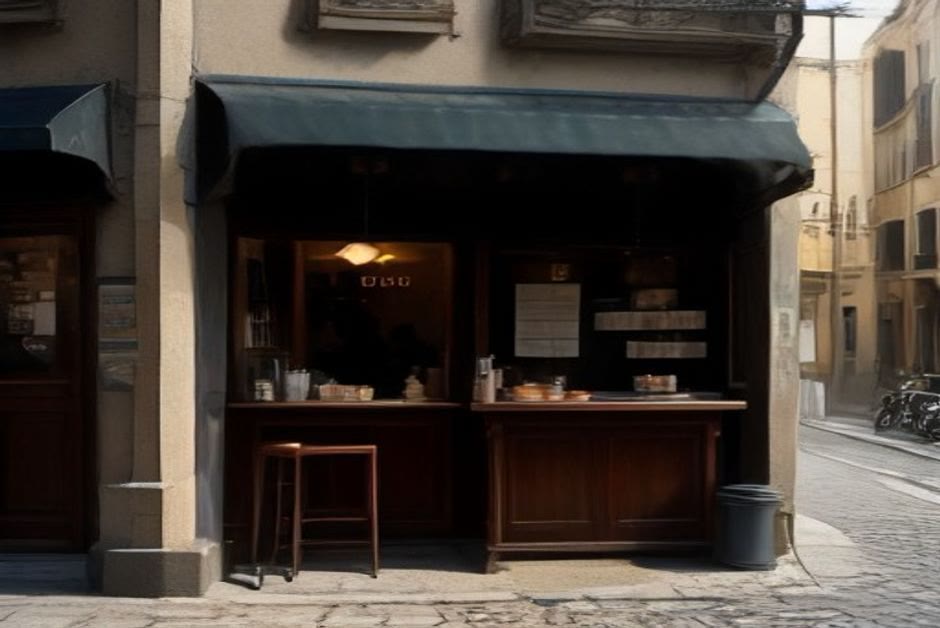 Quiet Italian bar counter with espresso cups in morning light, the ordinary hour Italian romance novels need instead of postcard montage