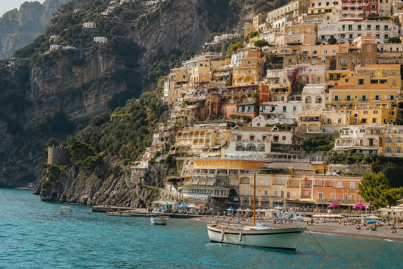 Positano cliffside village on the Amalfi Coast, a setting often used in second chance romance and Italian travel romance novels