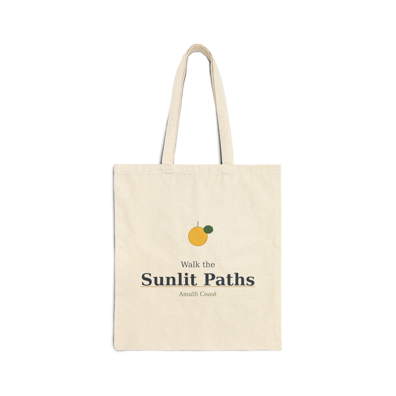 Walk the Sunlit Paths natural cotton canvas tote with Amalfi lemon graphic