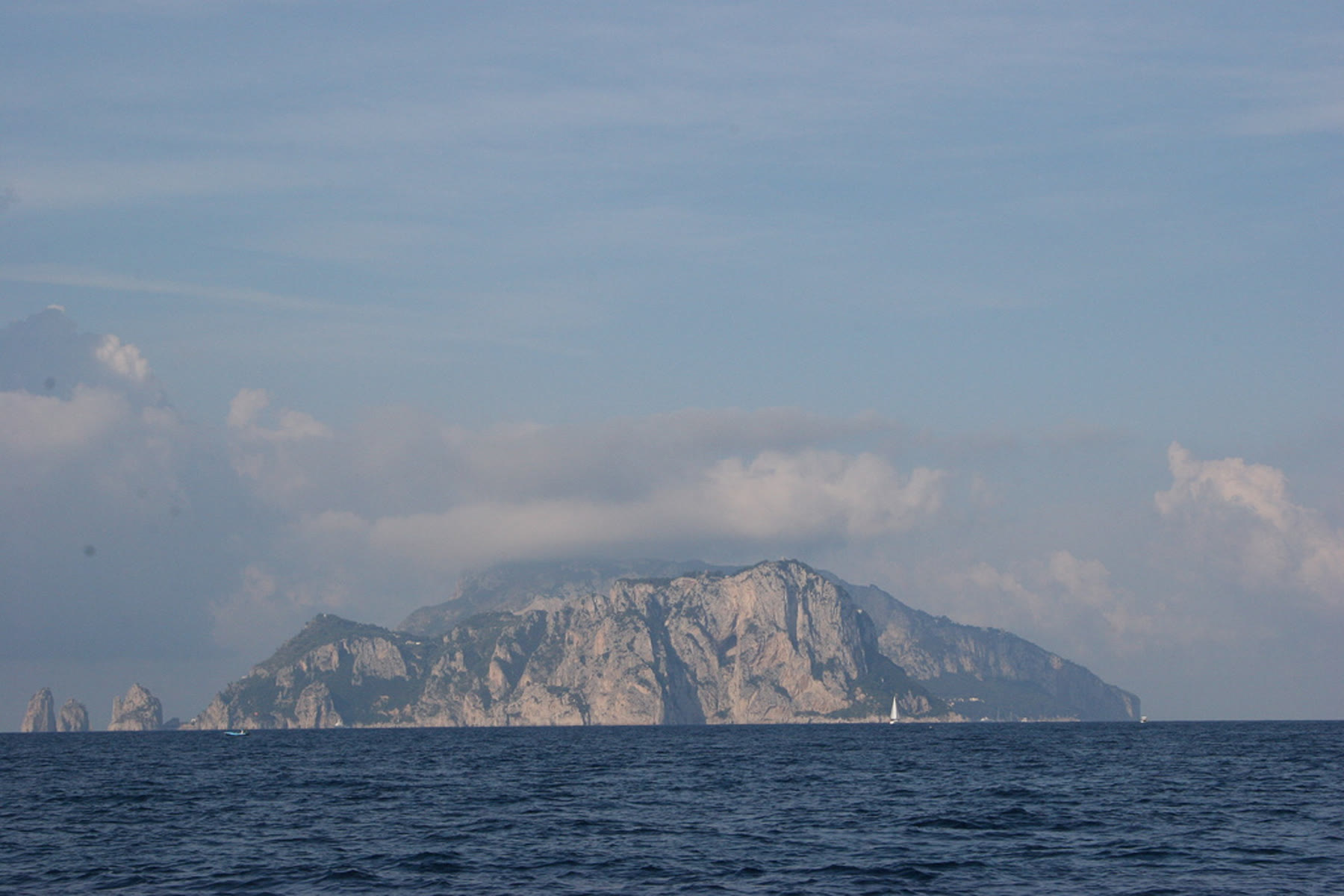 Capri from a distance across the water, vista grammar for Capri from the Path of the Gods