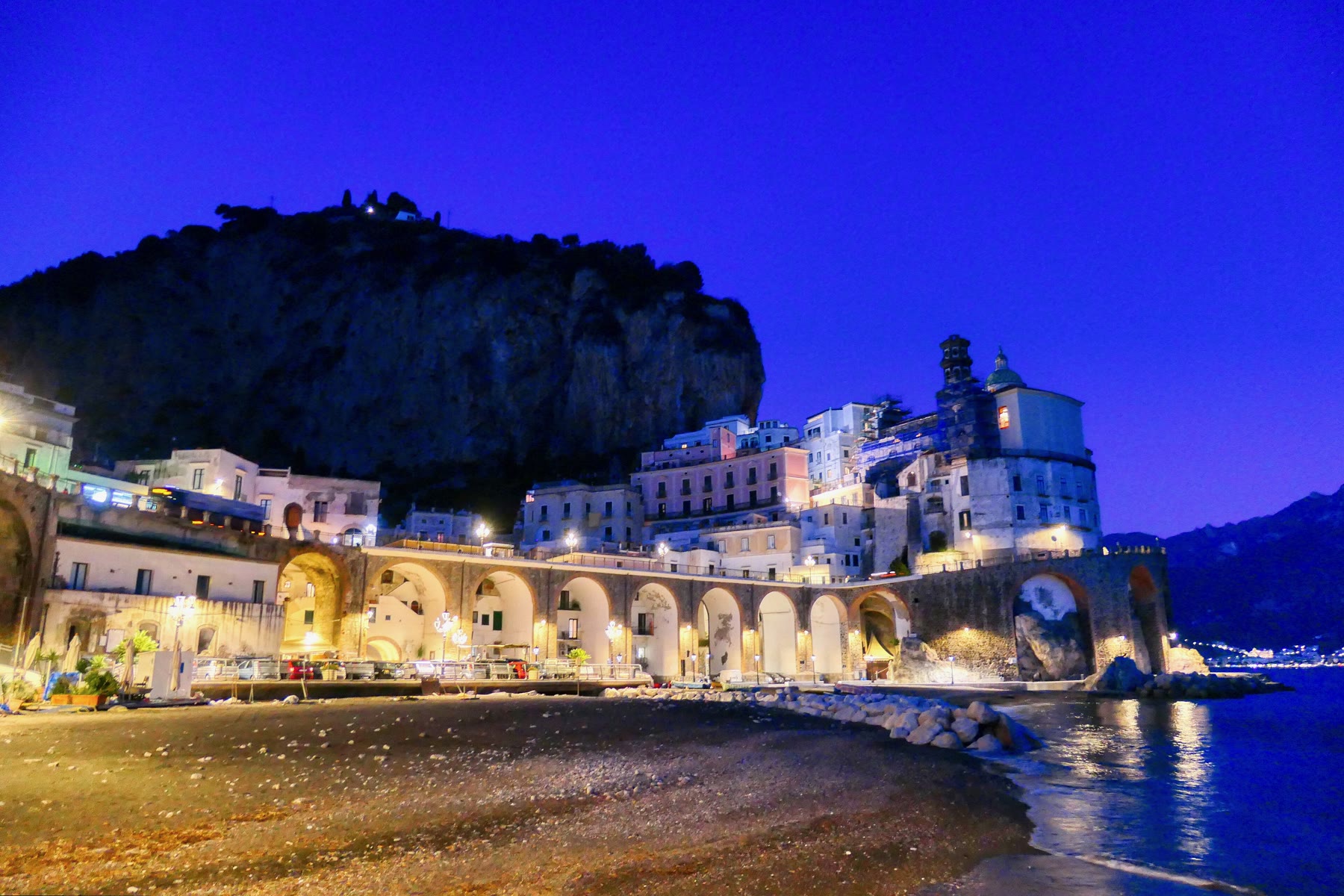 Evening in Amalfi dusk into night for romance readers with night-square climate still named
