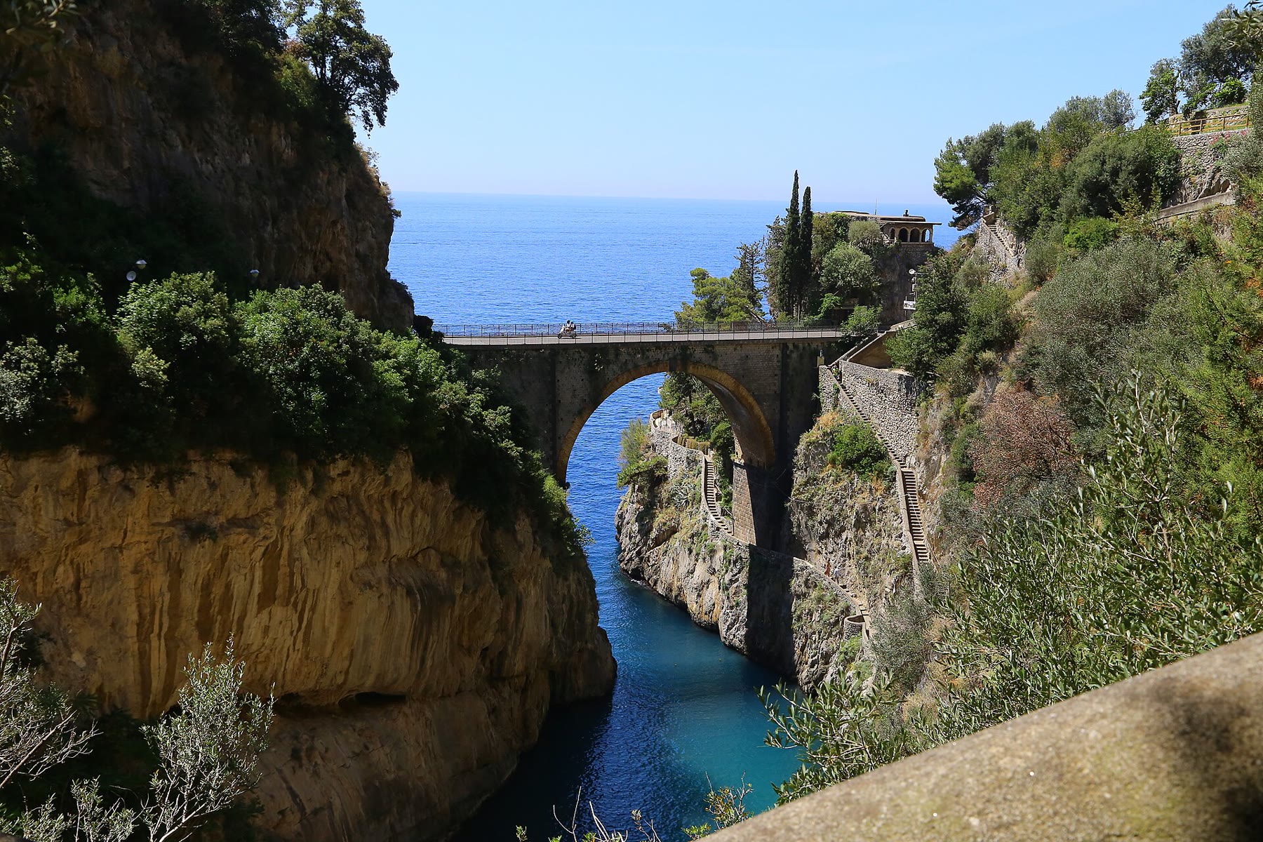 Fiordo di Furore sea-gorge inlet on the Amalfi Coast with bridge and beach climate still named