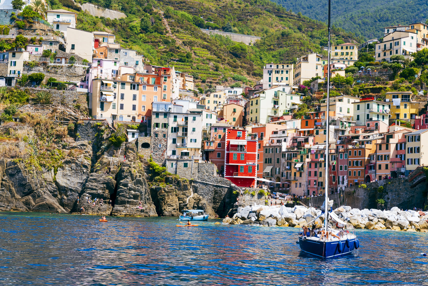 Italian fishing village romance Riomaggiore stack for pattern climate that keeps harbor density beside adult attention