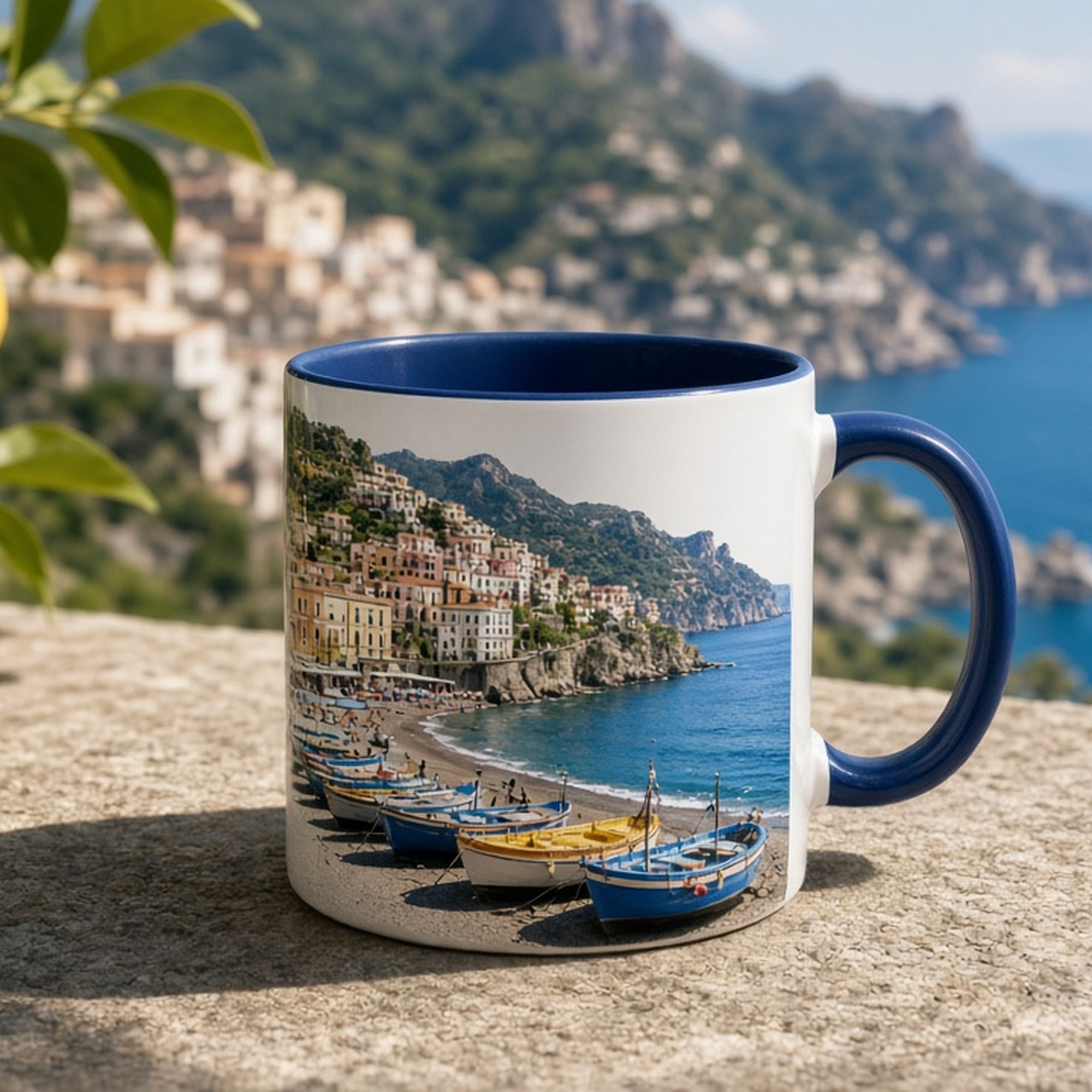 Maiori accent coffee mug on Amalfi Coast terrace