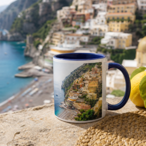 Positano accent coffee mug lifestyle photo overlooking the coastline
