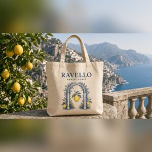 Ravello cotton tote on Amalfi Coast terrace