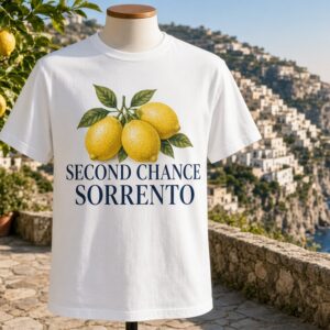 Second Chance Sorrento unisex t-shirt on Amalfi Coast terrace