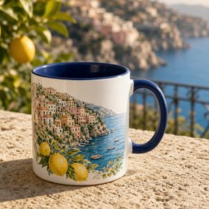 Vietri sul Mare accent coffee mug on Amalfi Coast terrace