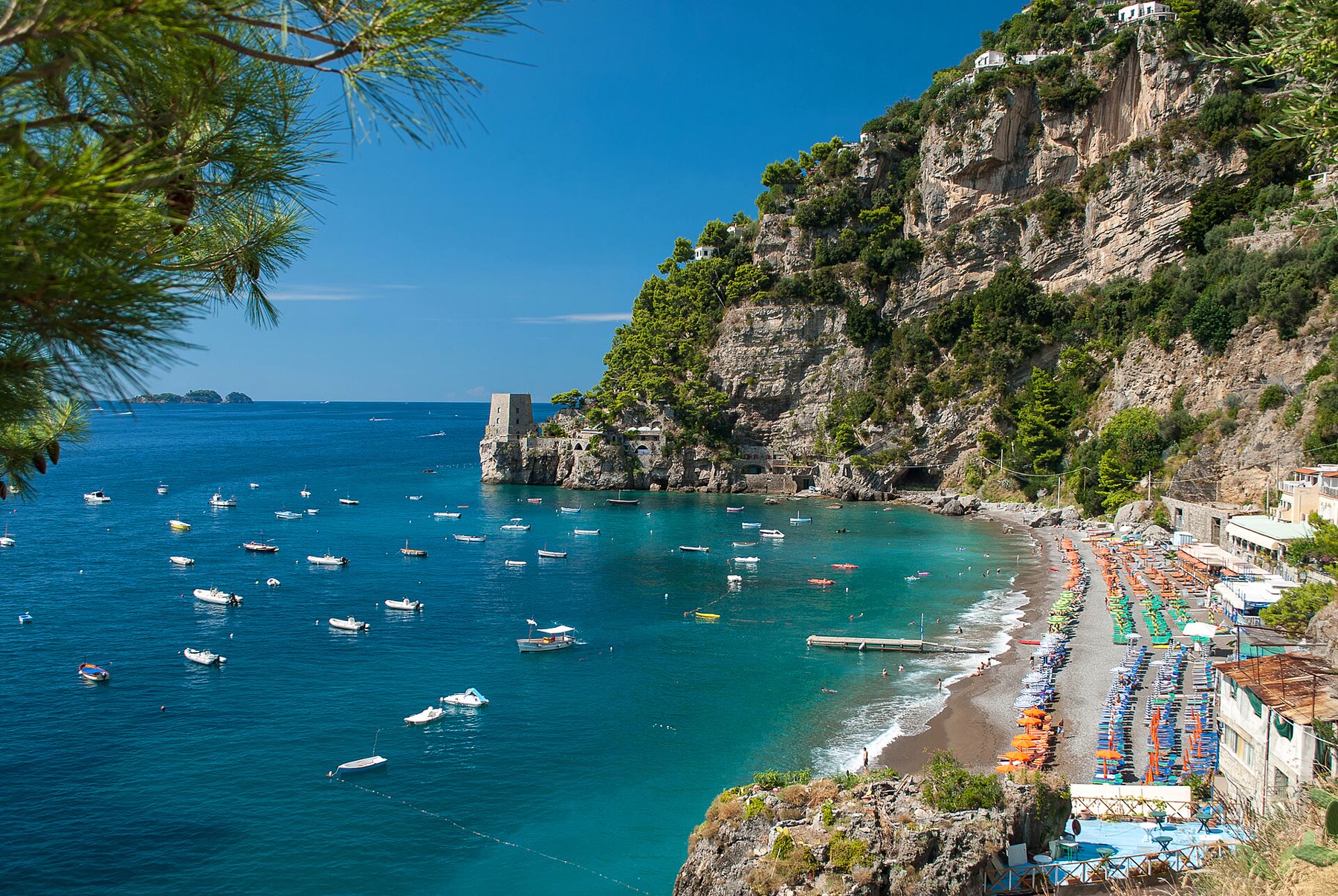 Fornillo Beach Positano west-cove pebble climate with Campania shared towel honesty still named